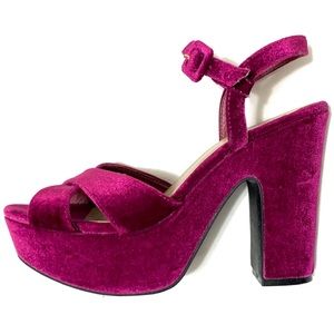 BAMBOO Magenta velvet chunky platform sandals sz 8